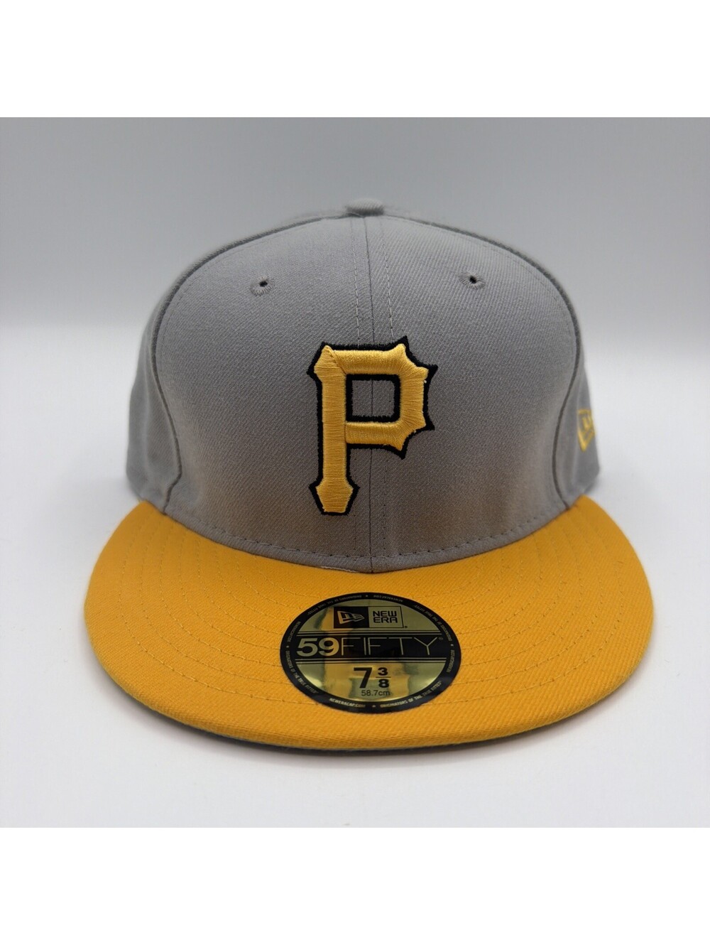 New Era Pittsburgh Pirates 59Fifty Fitted Hat Cap Black Yellow Grey 7 3/8